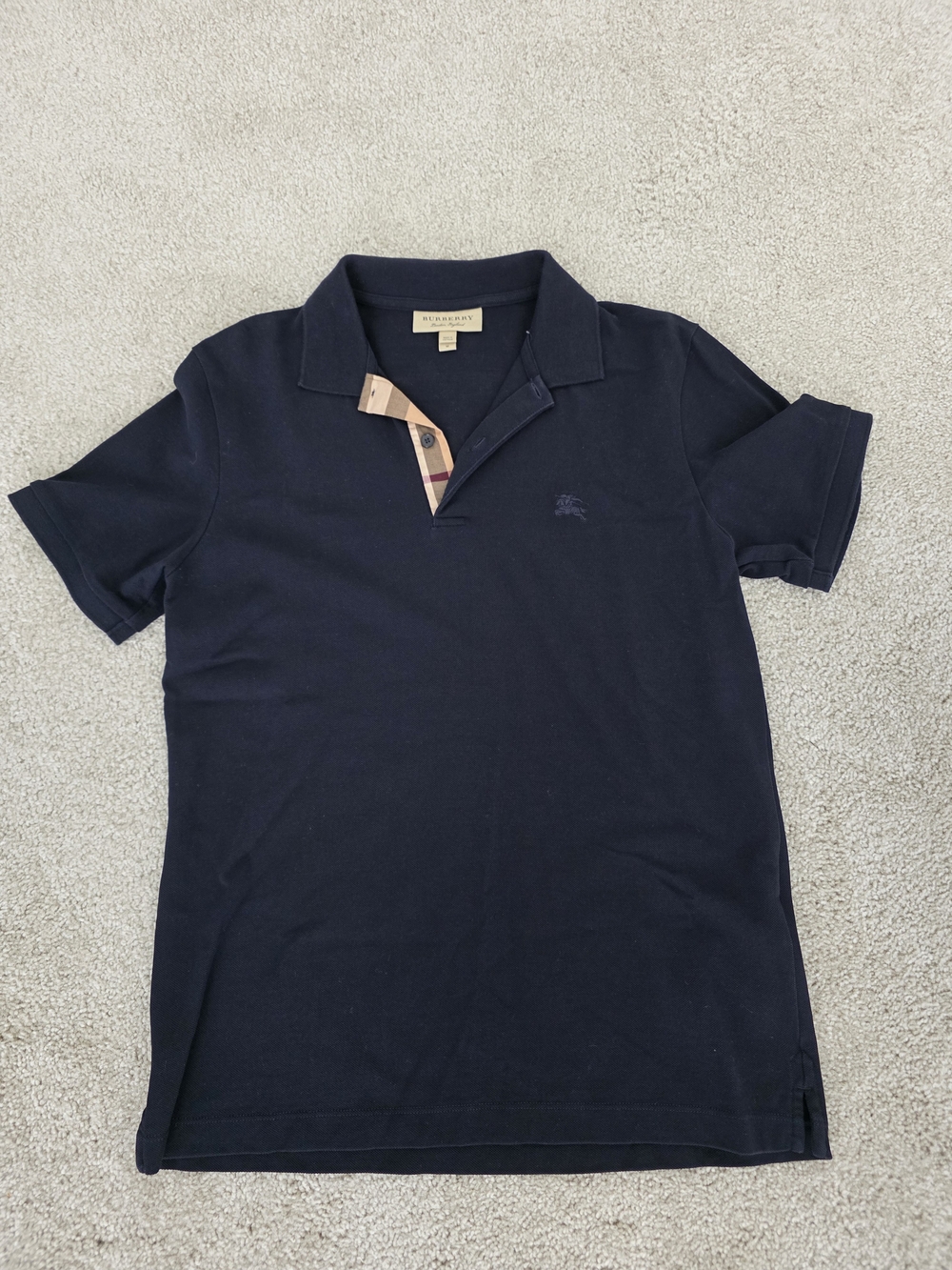 Burberry Navy Polo with Signature Check Placket